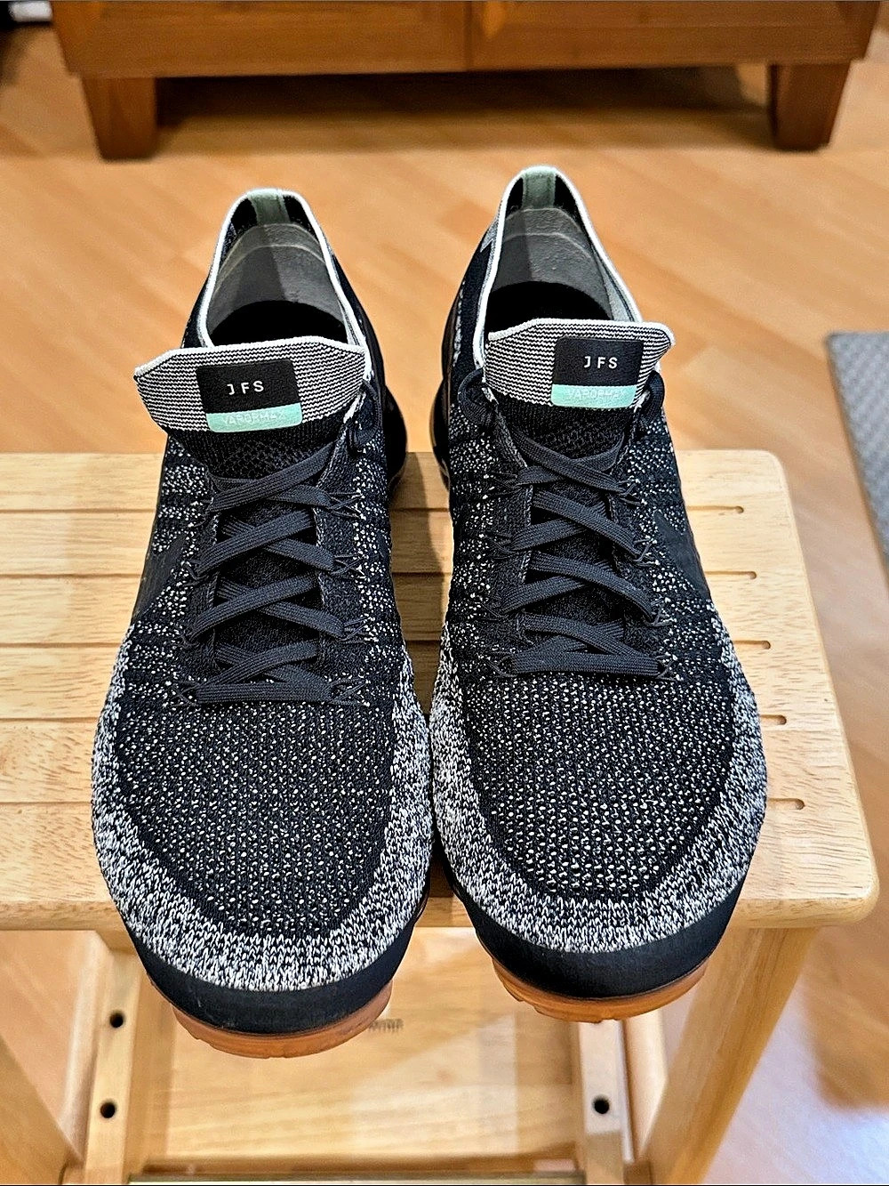 Nike Air VaporMax Flyknit Athletic Shoes Black & White JFS edition